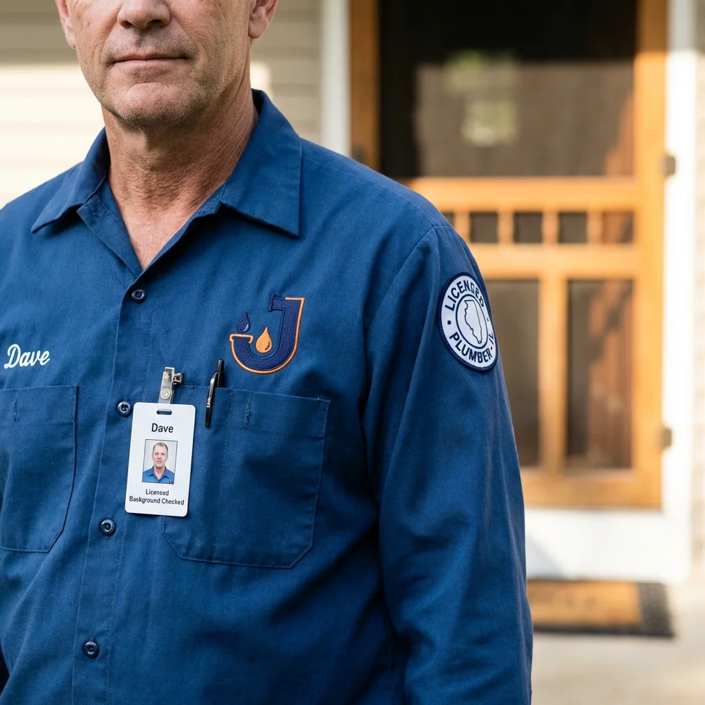 Licensed plumber showing ID badge in Plymouth, WI