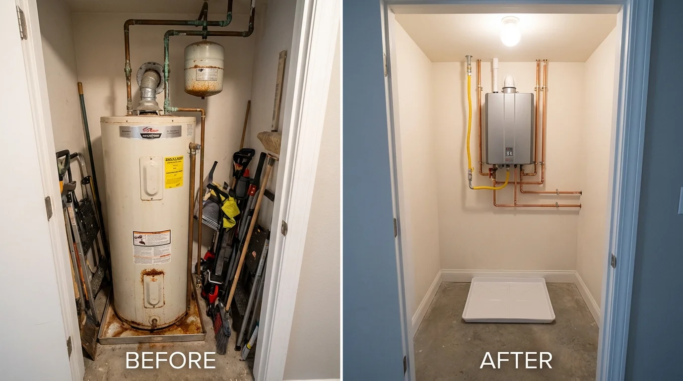 Tank water heater versus wall-mounted tankless unit comparison for Plymouth, WI homeowners